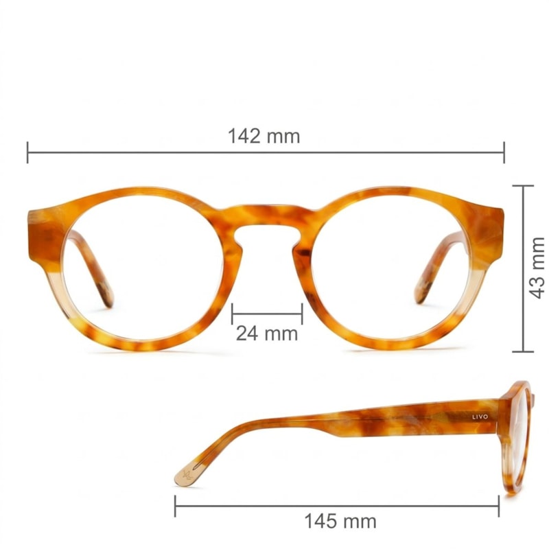 Dimensões Óculos Livo Jules - Demi Loiro + Bege