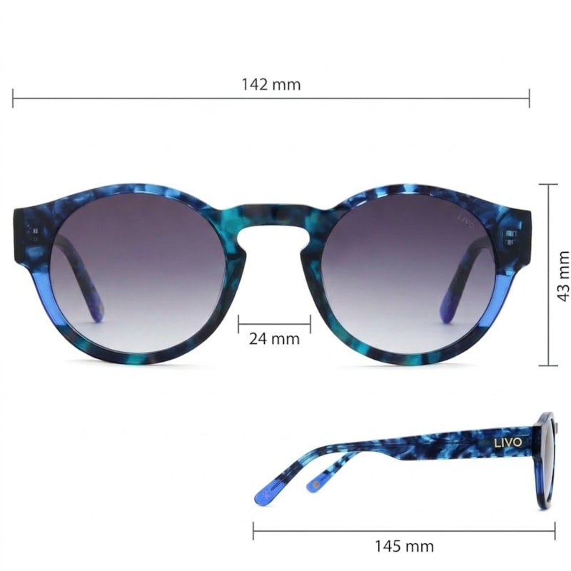 Dimensões Óculos Livo Jules - Demi Azul + Demi Verde
