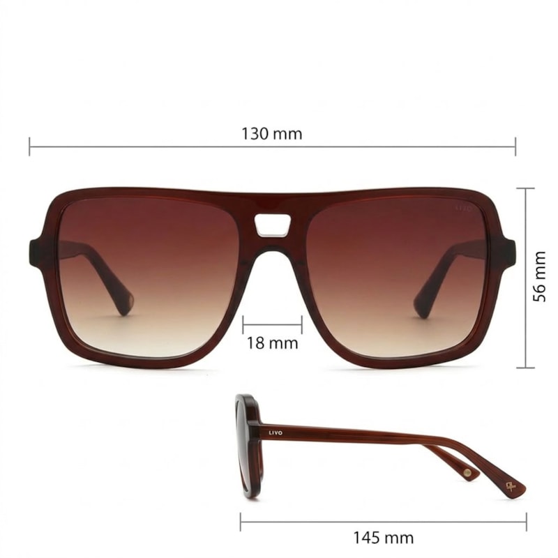 Dimensões Óculos Livo ELVIS - MARROM