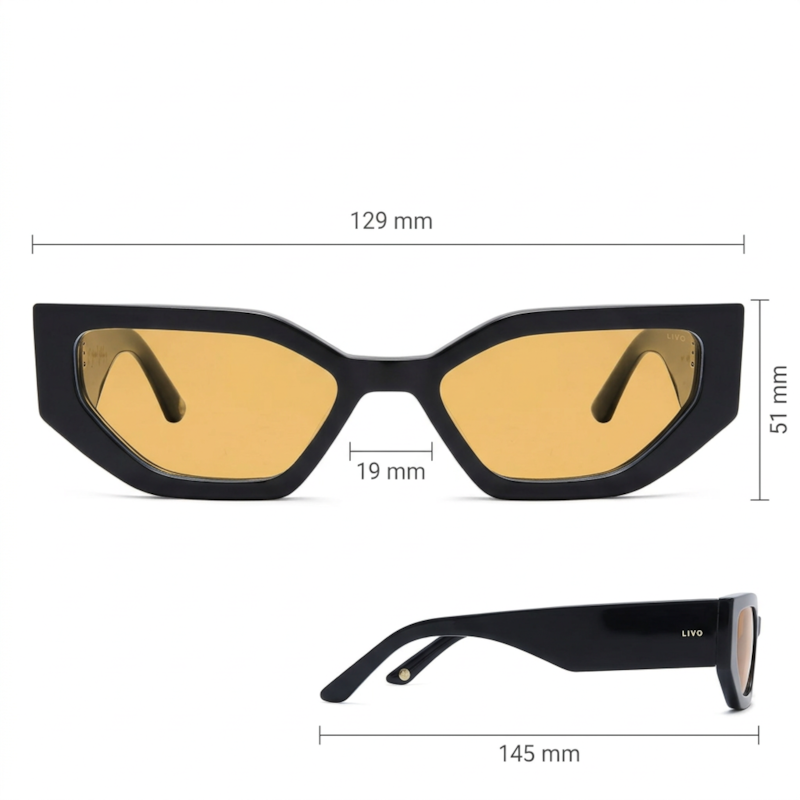 Dimensões Óculos Livo DUA - PRETO + LENTE SAHARA