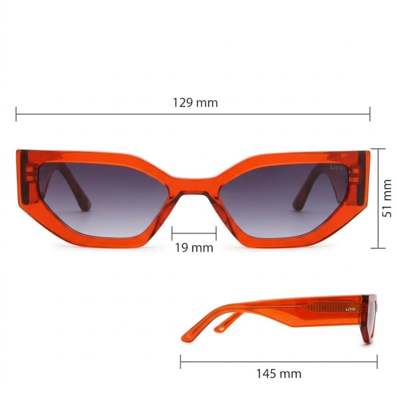 Dimensões Óculos Livo DUA - LARANJA CRISTAL