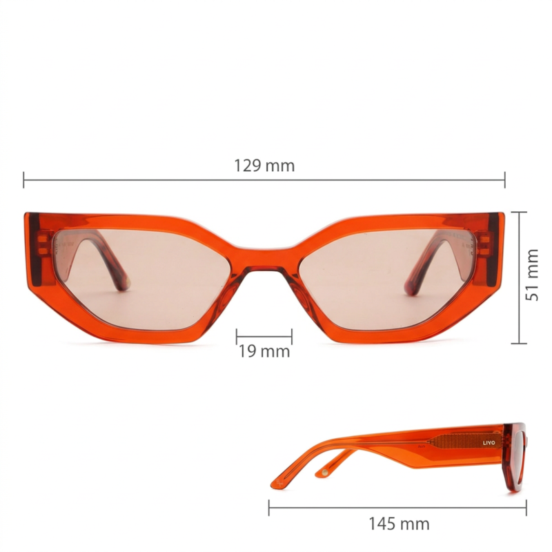 Dimensões Óculos Livo DUA - LARANJA CRISTAL + LENTE SAFARI