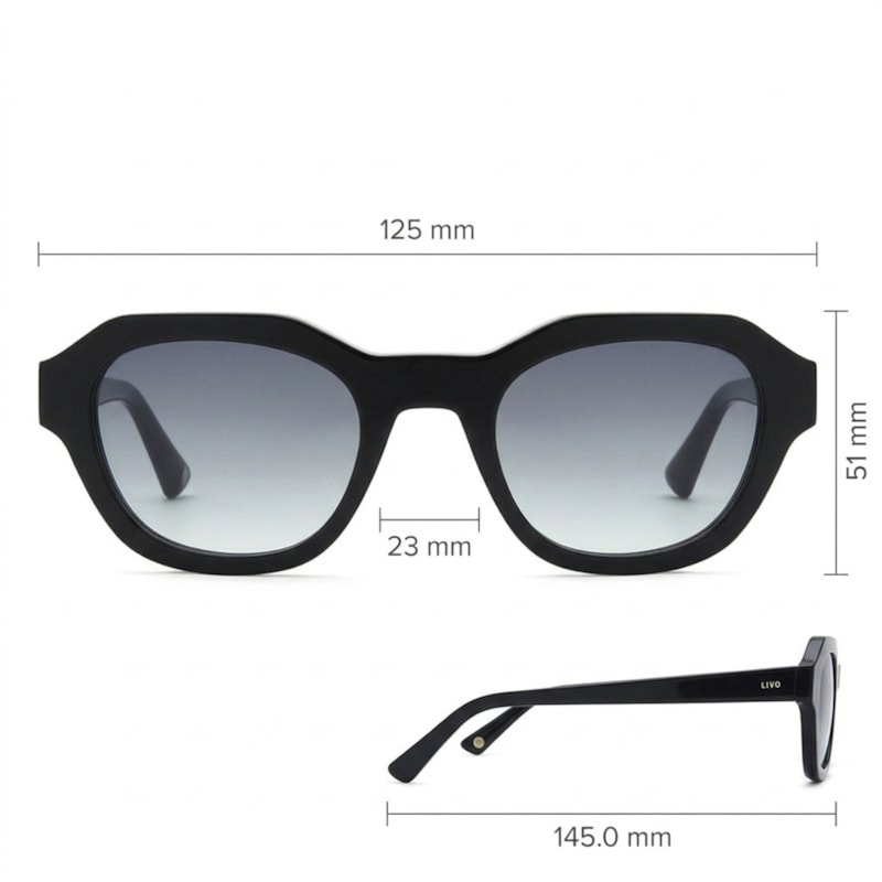 Dimensões Óculos Livo JOHNNY - PRETO