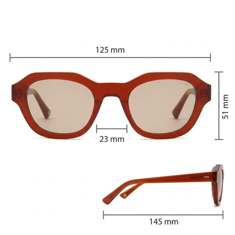 Dimensões Óculos Livo JOHNNY - LARANJA ESCURO + LENTE SAFARI