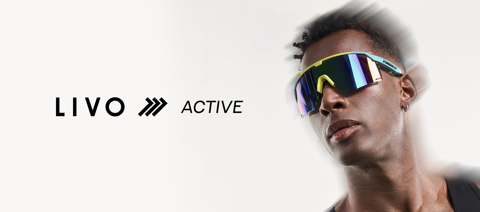 Lifestyle LIVO ACTIVE — modelo com óculos esportivos coloridos